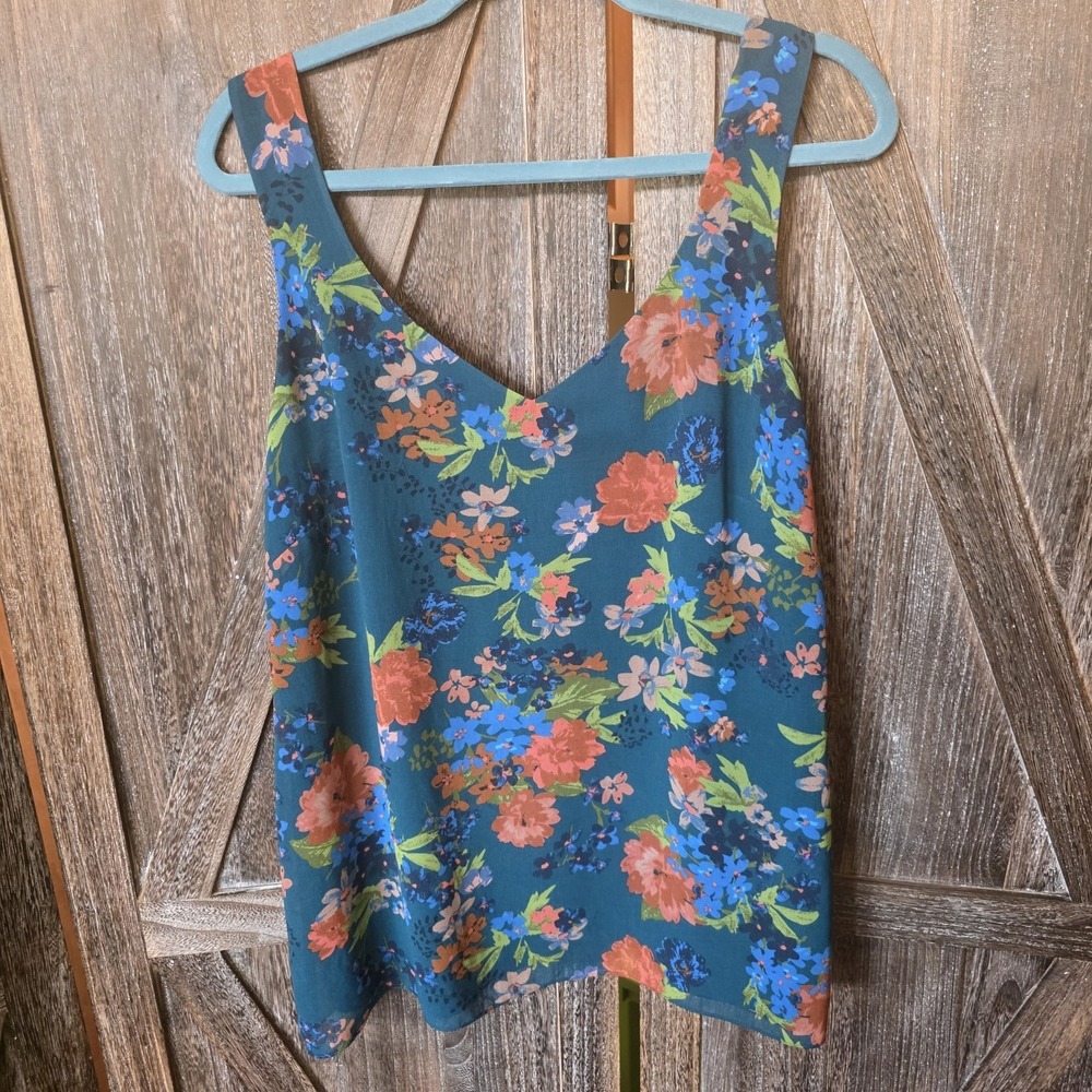 Cabi Shirt Women's‎ Size Large Green Multi Colored Floral Tank Lightweight Lined